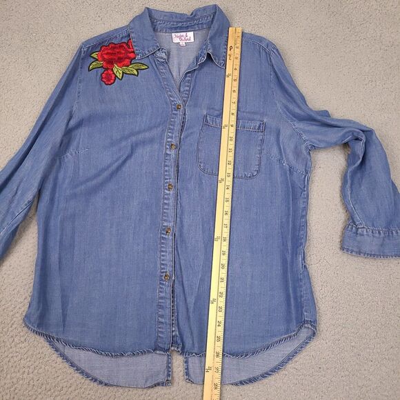 Hester & Orchard‎ Womens Top Small Blue Button Up Shirt Roll Tab Flower Tencel - Picture 7 of 13